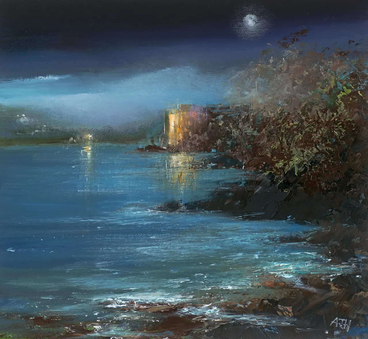 Amanda Hoskin - midnight moon over dartmouth castle